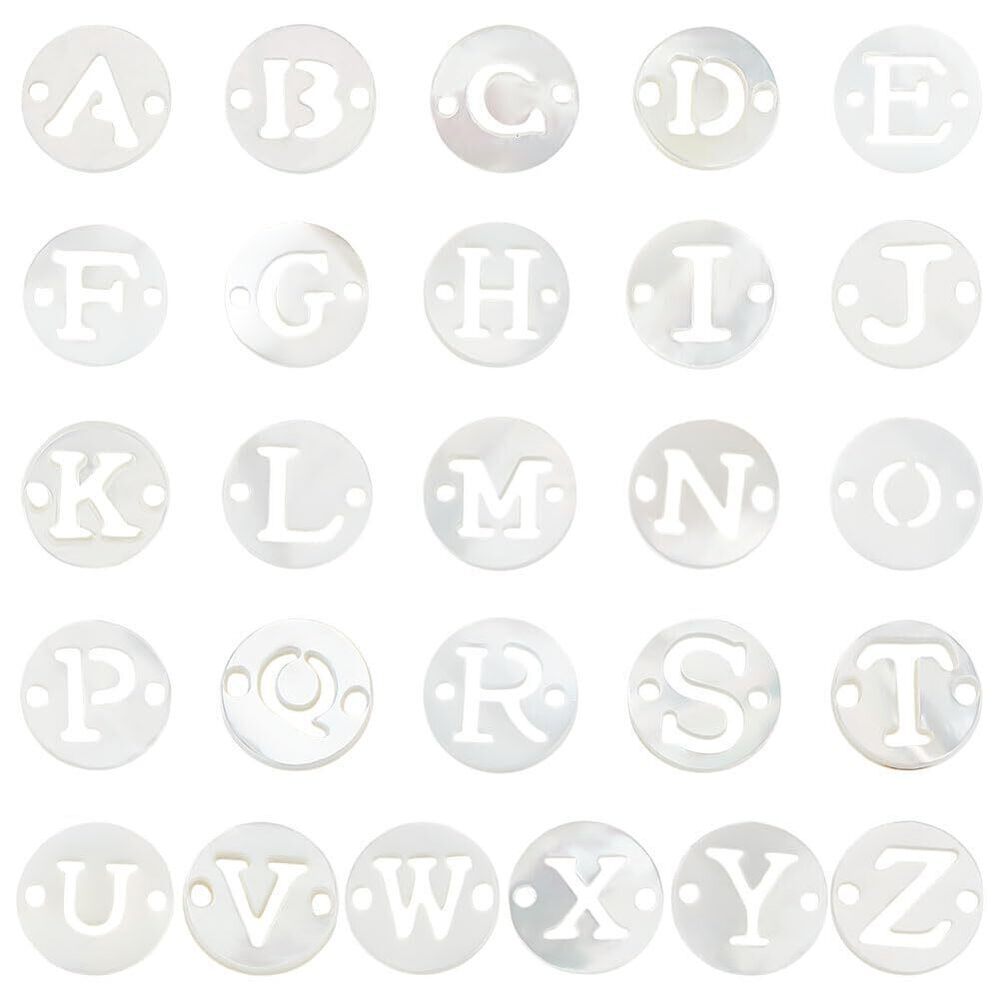 6940 26 Pcs Natural Freshwater Shell Alphabet A-Z Charms, 7.5mm Letter Flat